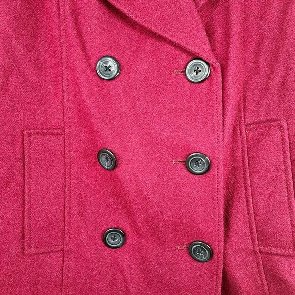 Merona Maroon Red Wool Double-Breasted Lined Winter Blazer Pea Coat Pockets Sz M - Picture 5 of 10